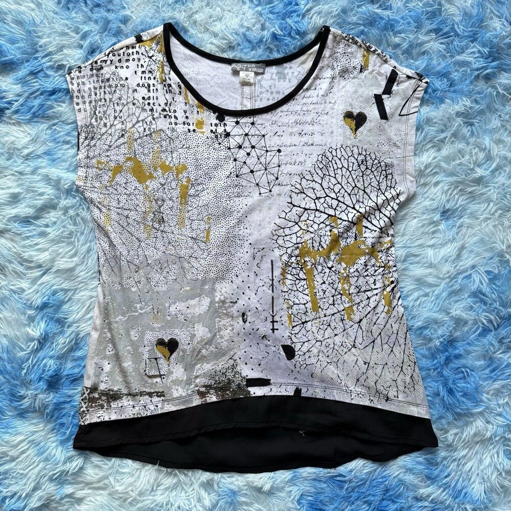ART Simply Dolcezza Abstract Print Top XS Women Black Trim Sleeveless